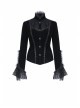 High Collar Front Chest Embroidery Metal Retro Button Flare Sleeve Lace Cuff Black Gothic Velvet Jacket