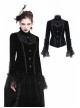 High Collar Front Chest Embroidery Metal Retro Button Flare Sleeve Lace Cuff Black Gothic Velvet Jacket