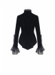 High Collar Front Chest Embroidery Metal Retro Button Flare Sleeve Lace Cuff Black Gothic Velvet Jacket