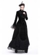 High Collar Front Chest Embroidery Metal Retro Button Flare Sleeve Lace Cuff Black Gothic Velvet Jacket