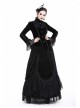 High Collar Front Chest Embroidery Metal Retro Button Flare Sleeve Lace Cuff Black Gothic Velvet Jacket