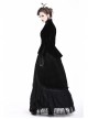 High Collar Front Chest Embroidery Metal Retro Button Flare Sleeve Lace Cuff Black Gothic Velvet Jacket