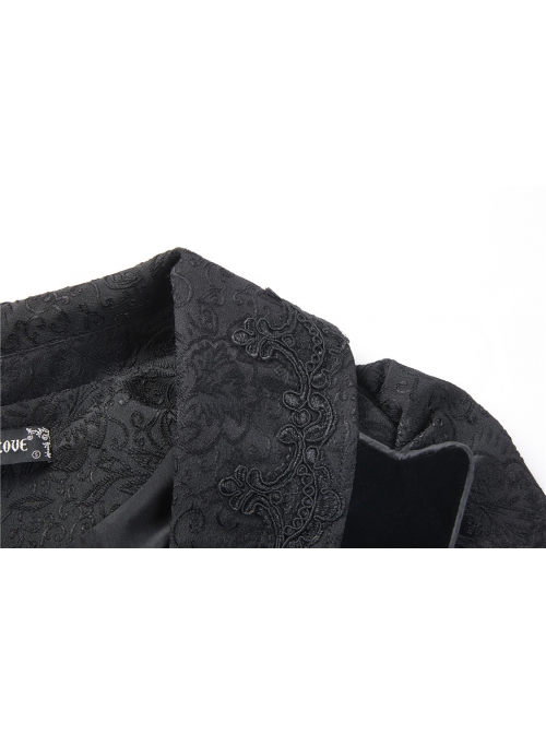 Double Collar Front Metal Hasp Long Sleeve Black Gothic Jacquard Jacket
