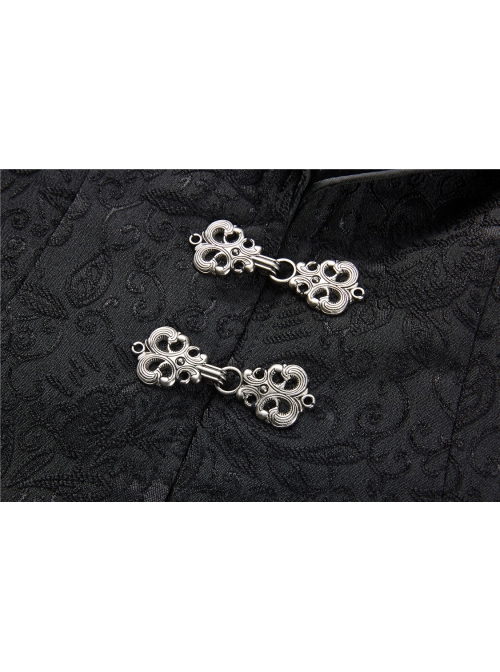 Double Collar Front Metal Hasp Long Sleeve Black Gothic Jacquard Jacket
