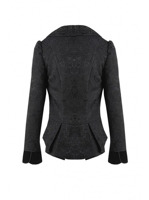 Double Collar Front Metal Hasp Long Sleeve Black Gothic Jacquard Jacket