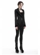 Double Collar Front Metal Hasp Long Sleeve Black Gothic Jacquard Jacket