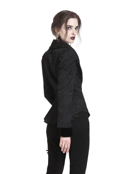Double Collar Front Metal Hasp Long Sleeve Black Gothic Jacquard Jacket