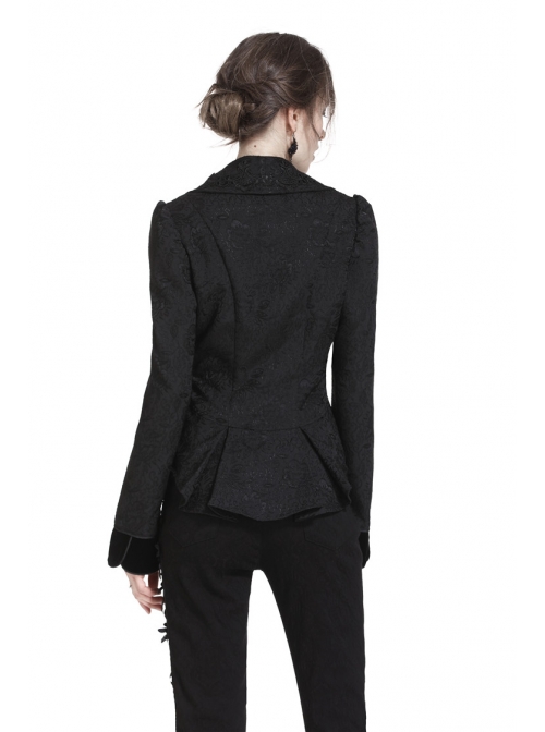 Double Collar Front Metal Hasp Long Sleeve Black Gothic Jacquard Jacket