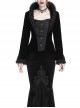 Stand-Up Collar Front Metal Retro Button Long Sleeve Lace Cuff Black Gothic Velvet Jacket