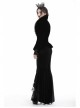 Stand-Up Collar Front Metal Retro Button Long Sleeve Lace Cuff Black Gothic Velvet Jacket