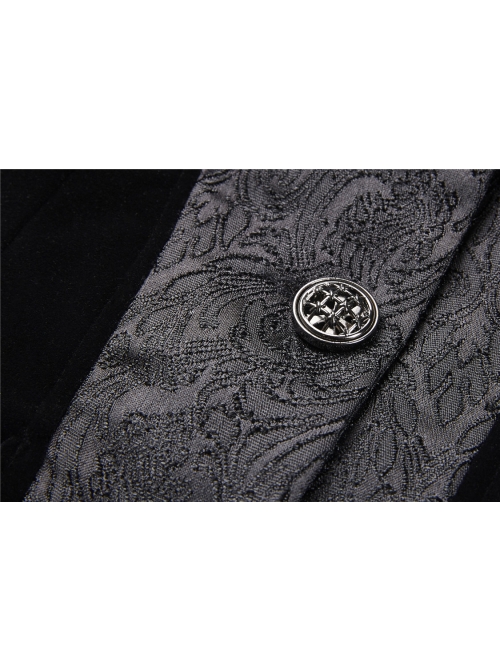 Stand-Up Collar Front Metal Retro Button Long Sleeve Lace Cuff Black Gothic Velvet Jacket