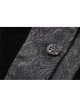 Stand-Up Collar Front Metal Retro Button Long Sleeve Lace Cuff Black Gothic Velvet Jacket