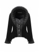 Stand-Up Collar Front Metal Retro Button Long Sleeve Lace Cuff Black Gothic Velvet Jacket