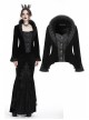 Stand-Up Collar Front Metal Retro Button Long Sleeve Lace Cuff Black Gothic Velvet Jacket