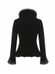 Stand-Up Collar Front Metal Retro Button Long Sleeve Lace Cuff Black Gothic Velvet Jacket