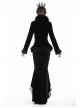 Stand-Up Collar Front Metal Retro Button Long Sleeve Lace Cuff Black Gothic Velvet Jacket