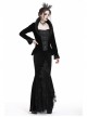 Stand-Up Collar Front Metal Retro Button Long Sleeve Lace Cuff Black Gothic Velvet Jacket