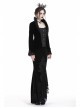 Stand-Up Collar Front Metal Retro Button Long Sleeve Lace Cuff Black Gothic Velvet Jacket