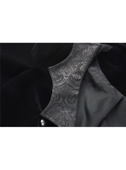Bat Collar Front Chest Lace Frill Metal Nail Long Sleeve Black Gothic Short Jacket