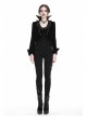 Bat Collar Front Chest Lace Frill Metal Nail Long Sleeve Black Gothic Short Jacket