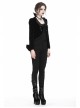 Bat Collar Front Chest Lace Frill Metal Nail Long Sleeve Black Gothic Short Jacket