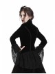 Stand-Up Collar Front Chest Frill Hollow-Out Metal Hasp Flare Sleeve Lace Hem Black Gothic Velvet Jacket