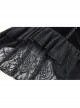 Stand-Up Collar Front Chest Frill Hollow-Out Metal Hasp Flare Sleeve Lace Hem Black Gothic Velvet Jacket