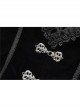 Stand-Up Collar Front Chest Frill Hollow-Out Metal Hasp Flare Sleeve Lace Hem Black Gothic Velvet Jacket