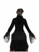 Stand-Up Collar Front Chest Frill Hollow-Out Metal Hasp Flare Sleeve Lace Hem Black Gothic Velvet Jacket