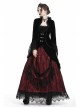 Stand-Up Collar Front Chest Frill Hollow-Out Metal Hasp Flare Sleeve Lace Hem Black Gothic Velvet Jacket