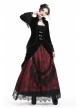 Stand-Up Collar Front Chest Frill Hollow-Out Metal Hasp Flare Sleeve Lace Hem Black Gothic Velvet Jacket