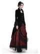 Stand-Up Collar Front Chest Frill Hollow-Out Metal Hasp Flare Sleeve Lace Hem Black Gothic Velvet Jacket