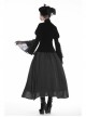 High Collar Front Chest Hollow-Out Lace Metal Retro Buckle Long Sleeve Lace Lace-Up Cuff Black Gothic Velvet Jacket