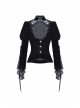 High Collar Front Chest Hollow-Out Lace Metal Retro Buckle Long Sleeve Lace Lace-Up Cuff Black Gothic Velvet Jacket