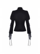 High Collar Front Chest Hollow-Out Lace Metal Retro Buckle Long Sleeve Lace Lace-Up Cuff Black Gothic Velvet Jacket