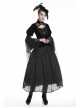 High Collar Front Chest Hollow-Out Lace Metal Retro Buckle Long Sleeve Lace Lace-Up Cuff Black Gothic Velvet Jacket