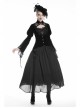 High Collar Front Chest Hollow-Out Lace Metal Retro Buckle Long Sleeve Lace Lace-Up Cuff Black Gothic Velvet Jacket