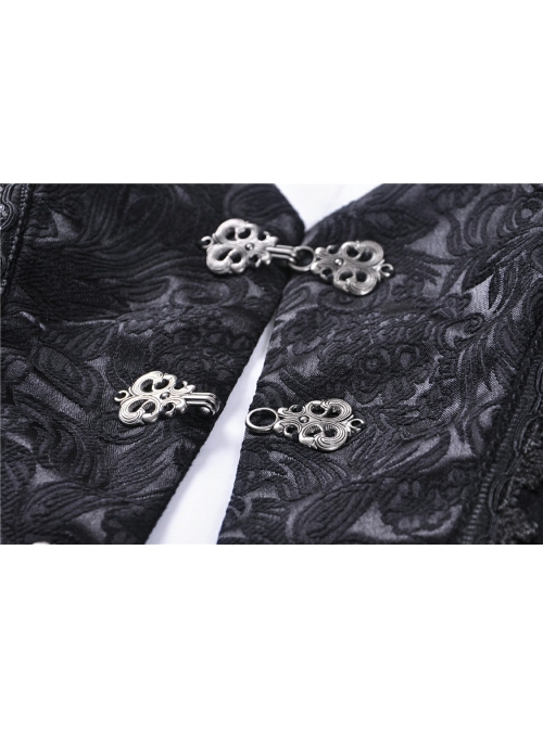 Stand-Up Collar Front Metal Hasp Long Sleeve Black Gothic Velvet Jacket