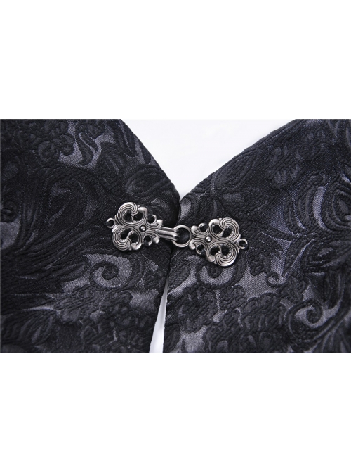 Stand-Up Collar Front Metal Hasp Long Sleeve Black Gothic Velvet Jacket