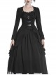 Large Frill Collar Front Metal Retro Hasp Long Sleeve Back Waist Lace-Up Black Gothic Jacquard Tailcoat Coat