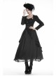 Large Frill Collar Front Metal Retro Hasp Long Sleeve Back Waist Lace-Up Black Gothic Jacquard Tailcoat Coat