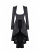 Large Frill Collar Front Metal Retro Hasp Long Sleeve Back Waist Lace-Up Black Gothic Jacquard Tailcoat Coat