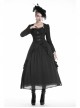 Large Frill Collar Front Metal Retro Hasp Long Sleeve Back Waist Lace-Up Black Gothic Jacquard Tailcoat Coat