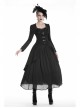 Large Frill Collar Front Metal Retro Hasp Long Sleeve Back Waist Lace-Up Black Gothic Jacquard Tailcoat Coat