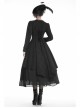 Large Frill Collar Front Metal Retro Hasp Long Sleeve Back Waist Lace-Up Black Gothic Jacquard Tailcoat Coat