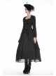 Large Frill Collar Front Metal Retro Hasp Long Sleeve Back Waist Lace-Up Black Gothic Jacquard Tailcoat Coat