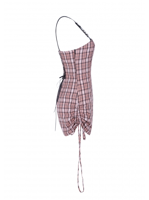 Steam Punk Female Cute Pink High Waist Black Strap Dress