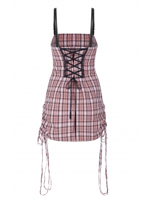 Steam Punk Female Cute Pink High Waist Black Strap Dress