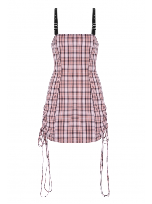 Steam Punk Female Cute Pink High Waist Black Strap Dress