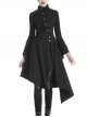 High Collar Oblique Placket Metal Button Flare Sleeve Lace-Up Cuff Irregular Hem Black Gothic Dress